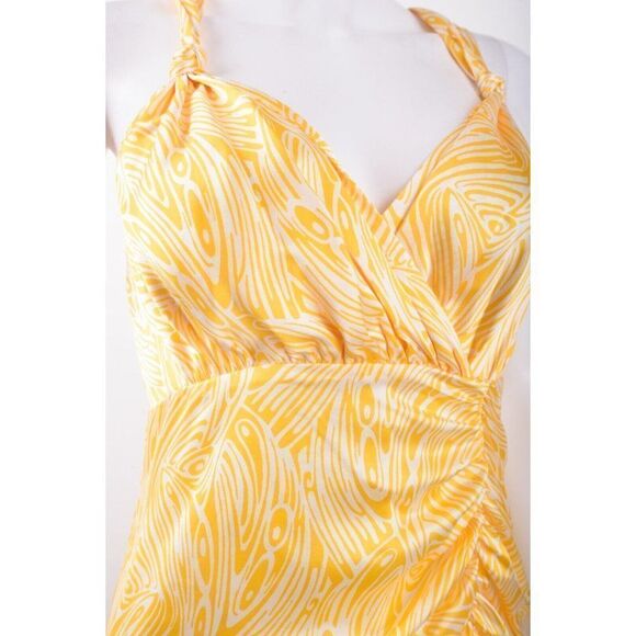 Cinq A Sept Womens Nikola Silk Midi Dress Sz 4 Yellow White Ruched NWT $595 - Picture 4 of 7